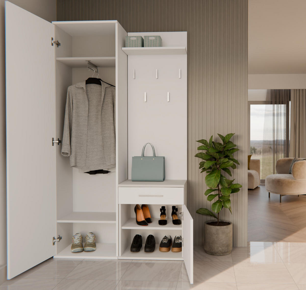 ŠATNÍK moderní se zrcadlem Skříň Duo bílá 100/180/35 - bílá, kompozitní dřevo (100/180/35cm) - RAUMHIRSCH FURNITURE