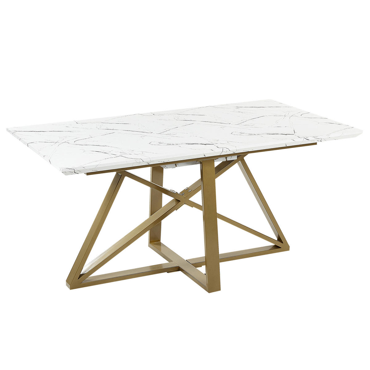 ESSTISCH 160-200/90/77 cm Weiß, Goldfarben Rechteckig Maximus - Weiß, Holzwerkstoff (200/90/77cm) - Beliani