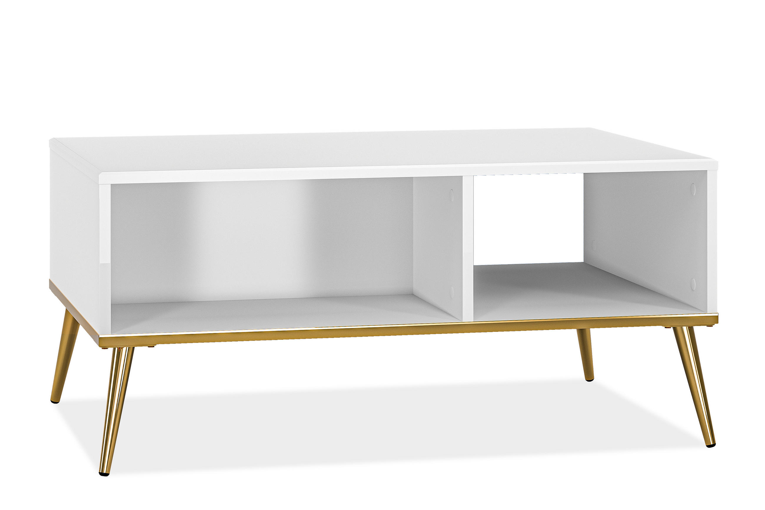COUCHTISCH ISORIA mit Stauraum, Glas Weiß - Goldfarben/Weiß, Holz/Metall (60/90/42cm) - KONSIMO®