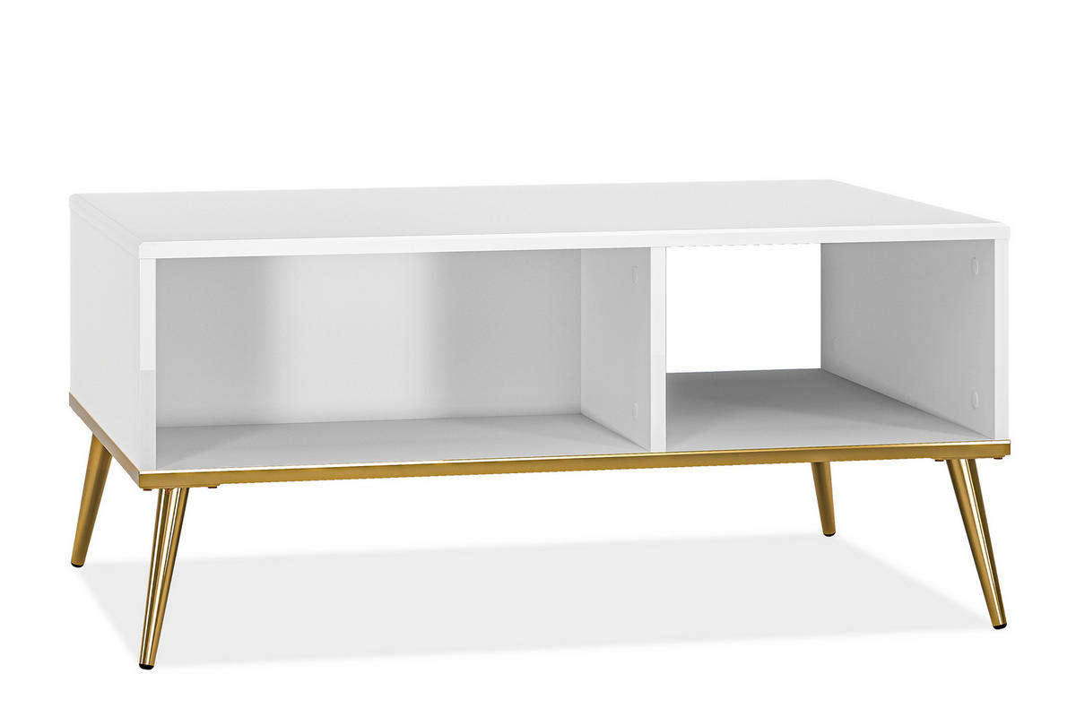 COUCHTISCH ISORIA mit Stauraum, Glas Weiß - Goldfarben/Weiß, Holz/Metall (60/90/42cm) - KONSIMO®