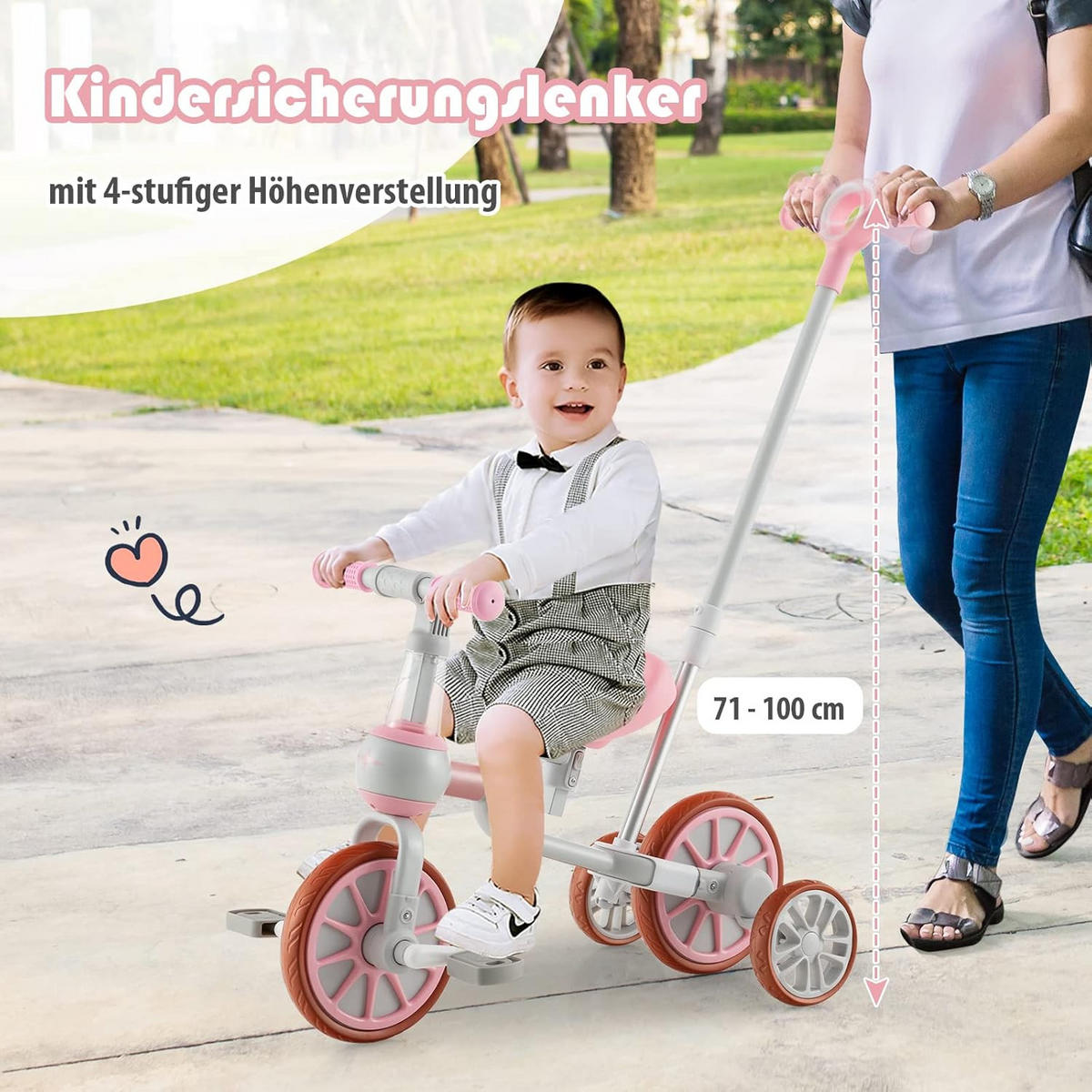 DREIRAD 4 in 1 Kinder dreirad+ Laufrad Pink - Pink, Kunststoff (37/72/101cm) - COSTWAY