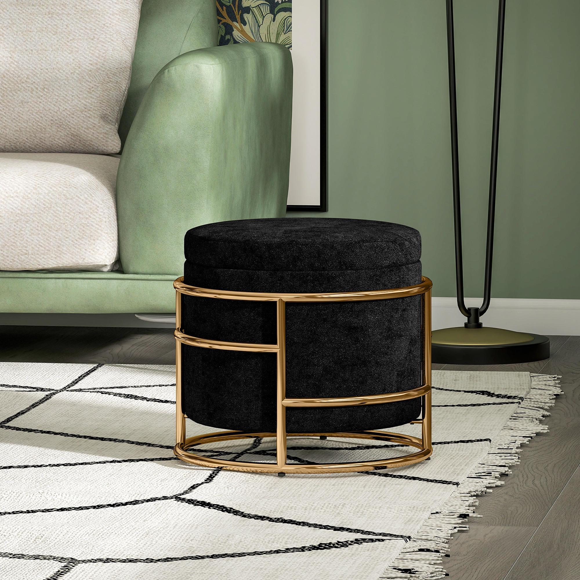 SITZHOCKER mit Stahrahmen 42 x 42 x 39 cm, Schwarz - Schwarz, Kunststoff (42/39/42cm) - HOMCOM