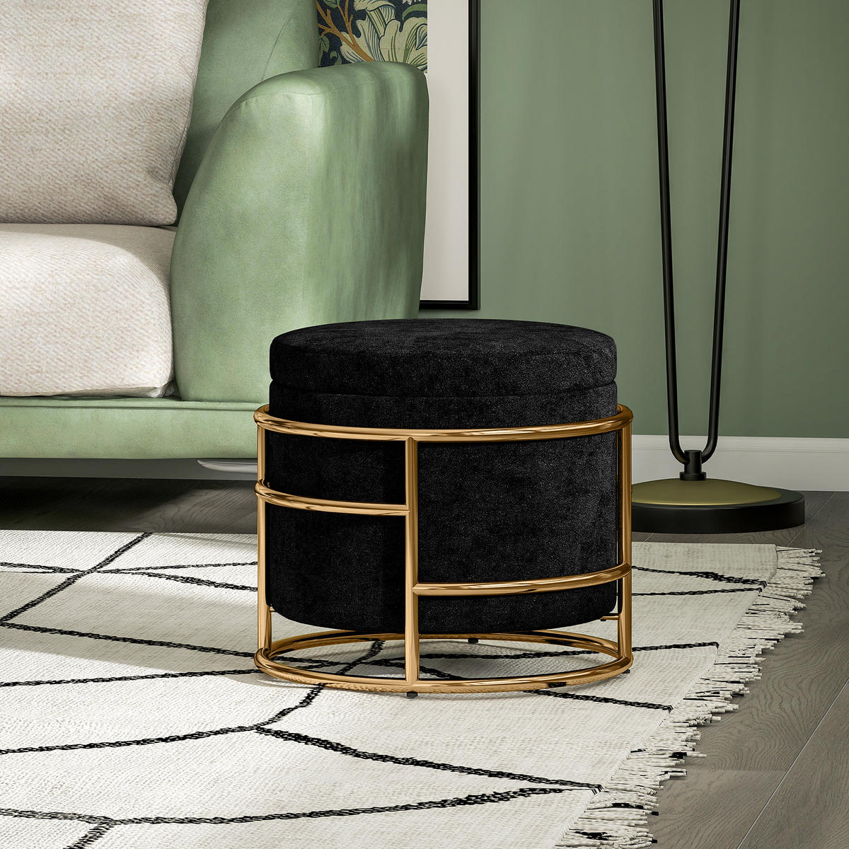SITZHOCKER mit Stahrahmen 42 x 42 x 39 cm, Schwarz - Schwarz, Kunststoff (42/39/42cm) - HOMCOM