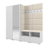 GARDEROBE NELA VI 200 cm (Kompaktgarderobe Weiß mit Spiegel & Sitzpolster Creme 01 Schrank & Paneel) - Silberfarben/Creme, Holz/Holzwerkstoff (200/187/40cm) - Ravio