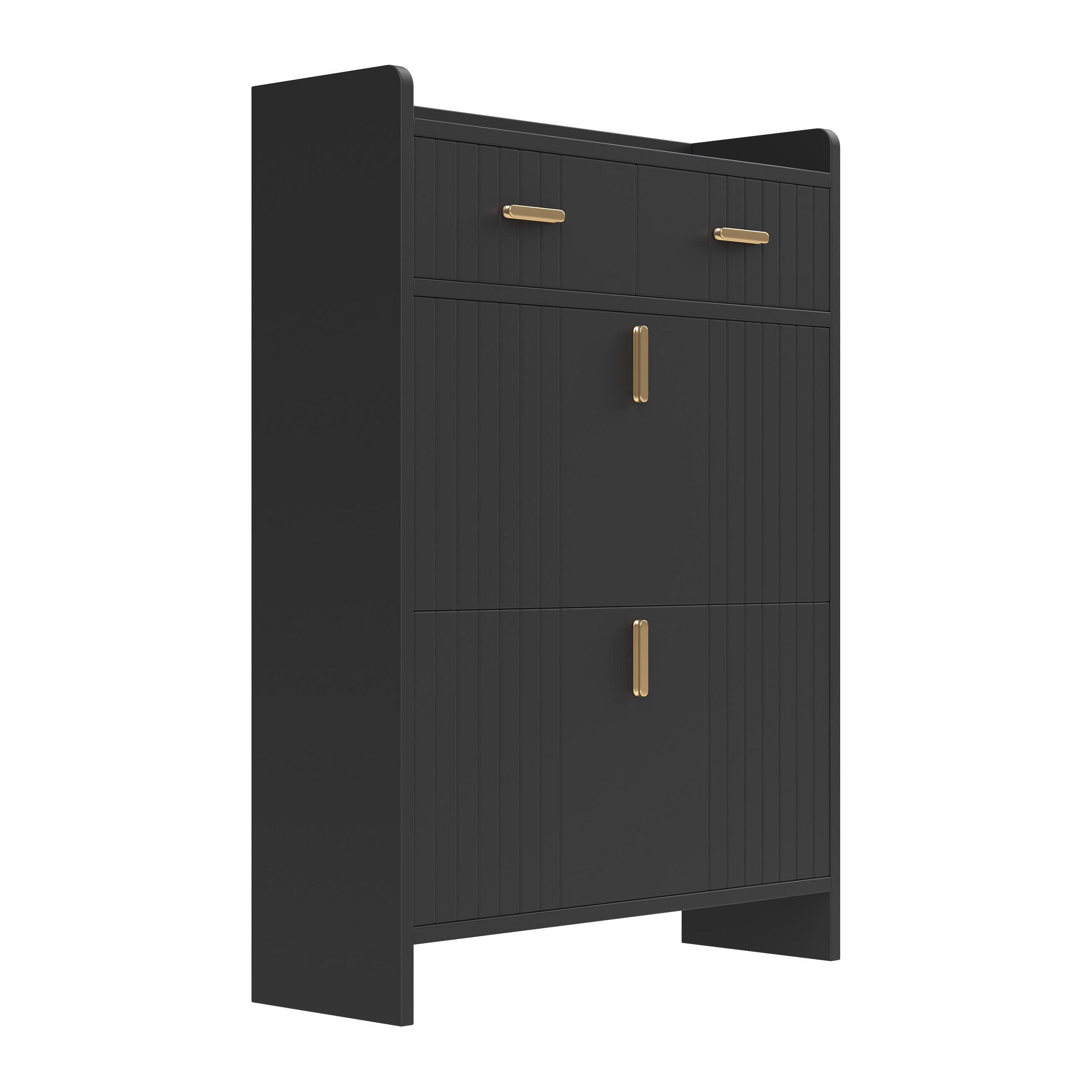 SCHUHKIPPER DE-37961 mit 2 Klappen und 1 Schublade Schwarz - Schwarz, Holzwerkstoff (75/108.5/24cm) - ComfortXL