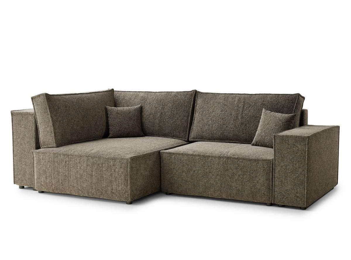ECKSOFA MIT SCHLAFFUNKTION Tonga Taupe Chenille-Stoff - Schwarz/Braun, Holz/Holzwerkstoff (105/225cm) - Maison de Reve