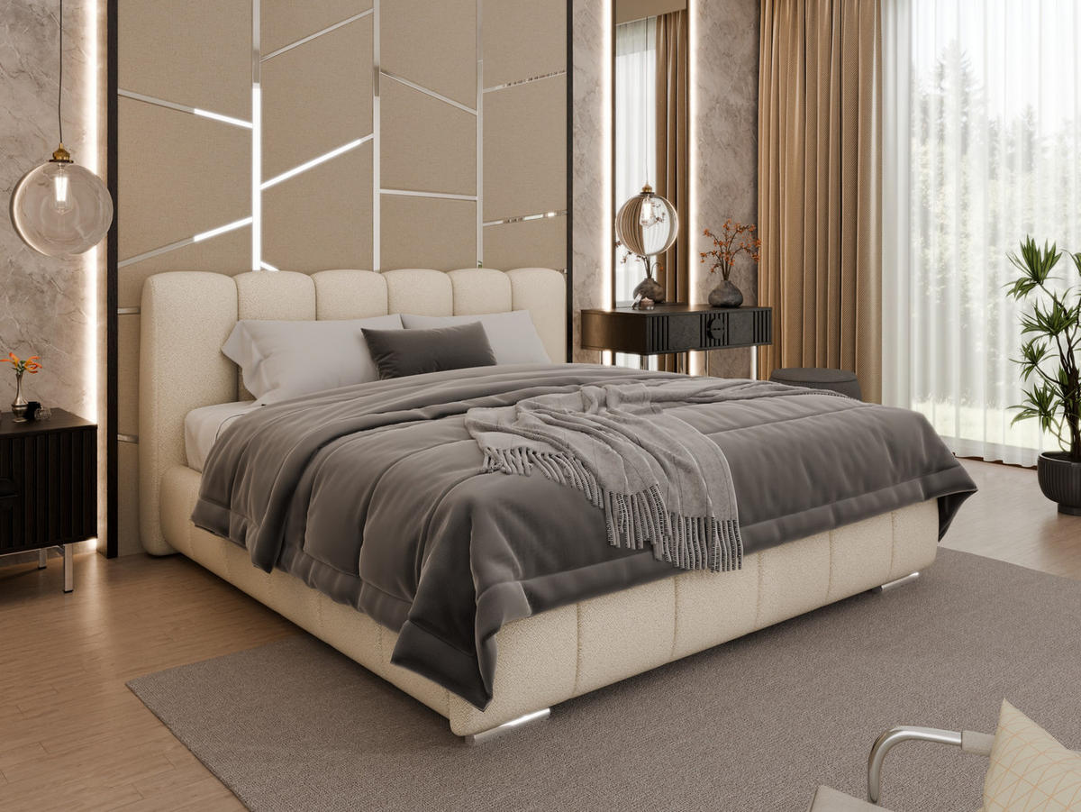 POLSTERBETT Zaira 180 x 200 cm mit Bettkasten und Lattenrost federkernmatratze 18cm - beige - Beige, Holz (180/200cm) - Panda Möbel