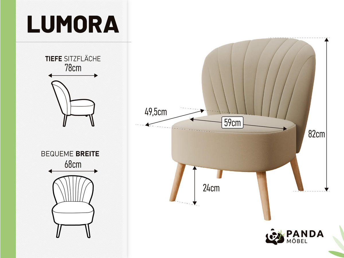 SESSEL Lumora mit Holzbeinen beige - Beige, Holz (68/82/78cm) - Panda Möbel