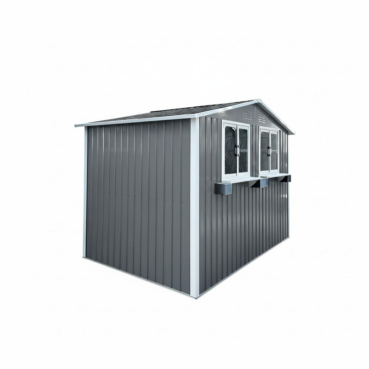 GERÄTEHAUS 275.7/181.7/194.8 cm Grau mit 2 Fenstern und Blumenregal (4,33 m²) - Grau, Metall (181.7/198.4/275.7cm) - Oxeza