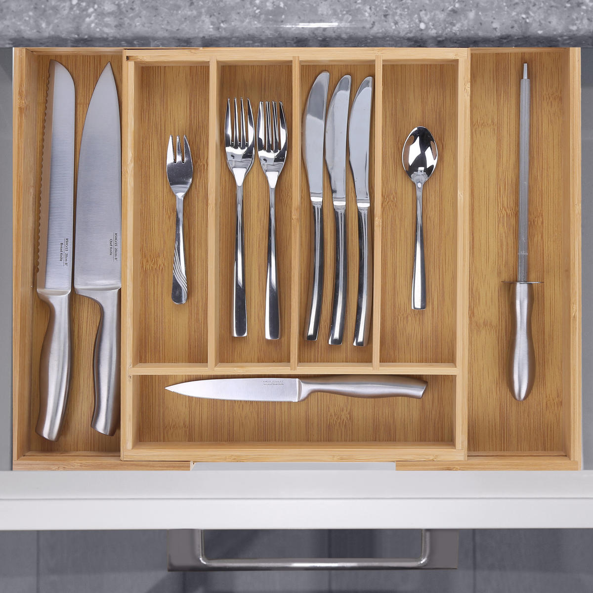 BESTECKKASTEN - Hellbraun, Holz/Holzwerkstoff (49/5.5/37cm) - Relaxdays