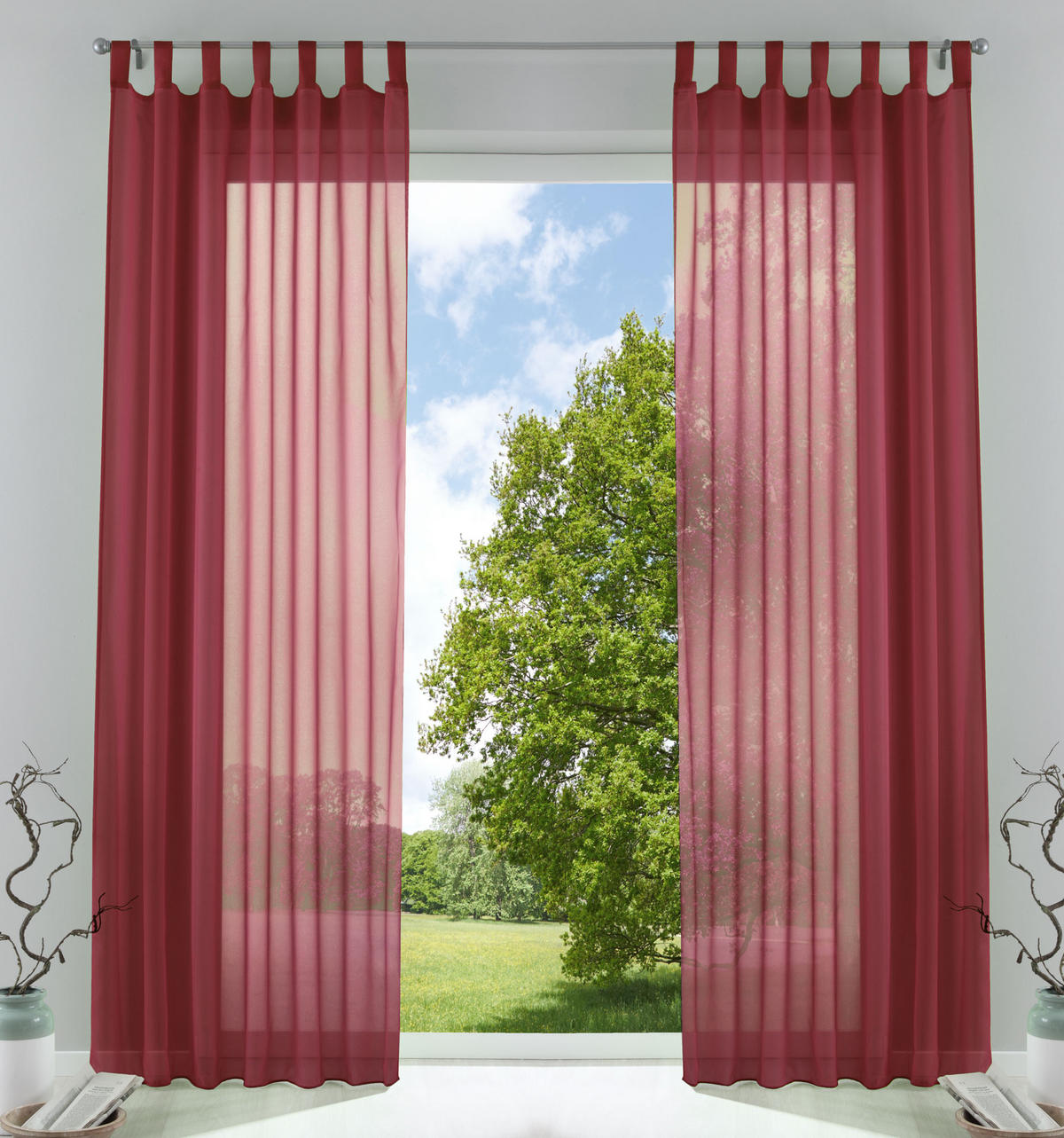 SCHLAUFENGARDINEN Voile 2er-Set 245x140 cm Bordeaux - Bordeaux, Textil (140/245cm) - Gardinenbox.eu