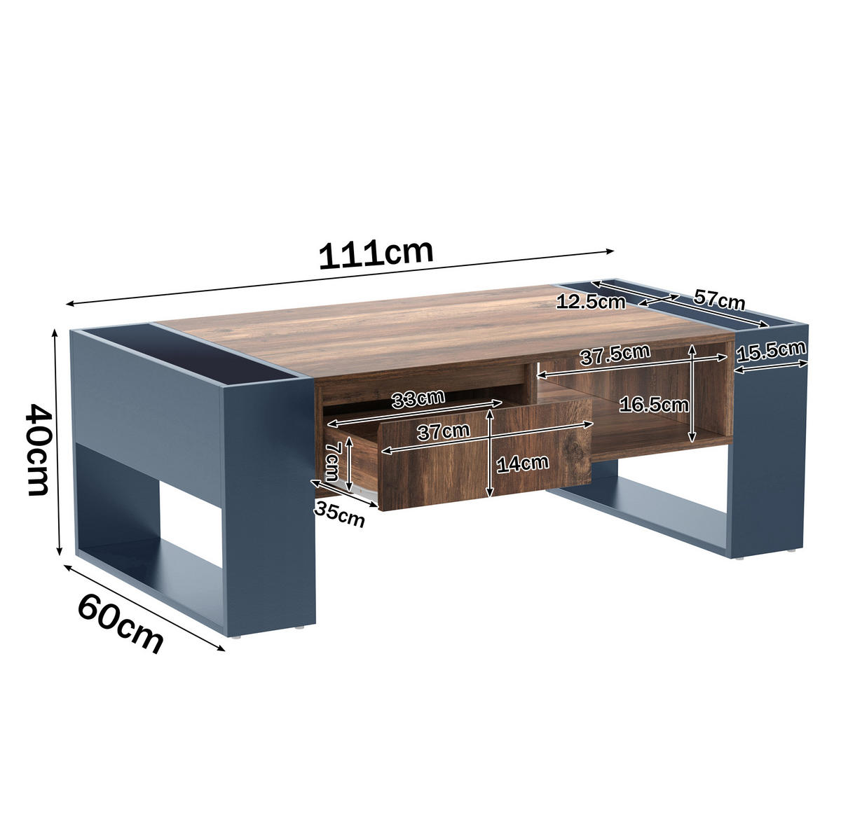 COUCHTISCH 111/40/60 cm in Schwarz/Grau aus Spanplatte mit Stauraum - Schwarz, Holzwerkstoff (111/60/40cm) - OKMYHOME