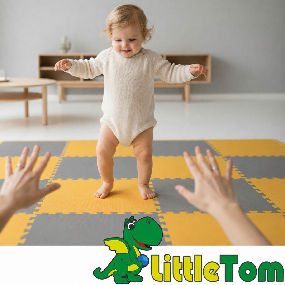 SPIELMATTE ab Null - 180/90/1 cm Puzzlematte Grau - Gelb/Grau, Kunststoff (30/30cm) - Littletom