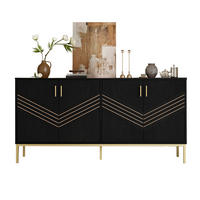 SIDEBOARD 160/40/80,5 cm mit 4 Türen in Schwarz mit goldfarbenen Metallakzenten - Schwarz, Holzwerkstoff (160/80.5/40cm) - BEAOK