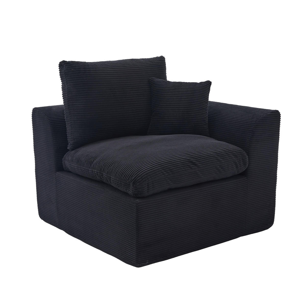 SESSEL Cord-Sofa mit Federkern-Polsterung und Kissen, Montagefrei - Schwarz, Textil (101/84/102cm) - Urban Meuble