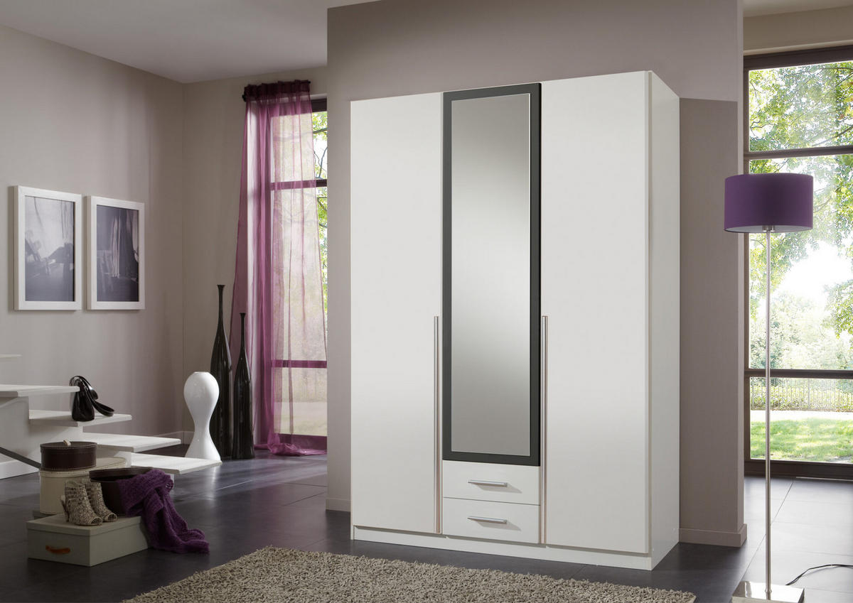 DREHTÜRENSCHRANK Skate in Weiß mit Grafit 135x197x58 cm BxHxT Kleiderschrank - Silberfarben/Weiß, Holzwerkstoff (135/197/58cm)