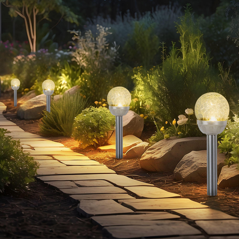 LED AUSSENLEUCHTE Solar Glaskugel Silber 4er Set - Silberfarben, Glas (8/8/34.5cm)