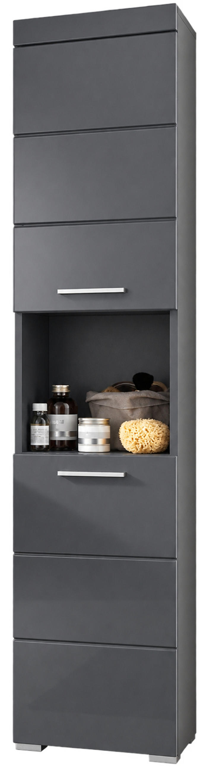 HOCHSCHRANK grau Hochglanz 37 x 190 cm, Badschrank 2-türig - Grau, Holzwerkstoff/Kunststoff (37/190/31cm) - Top.Furn