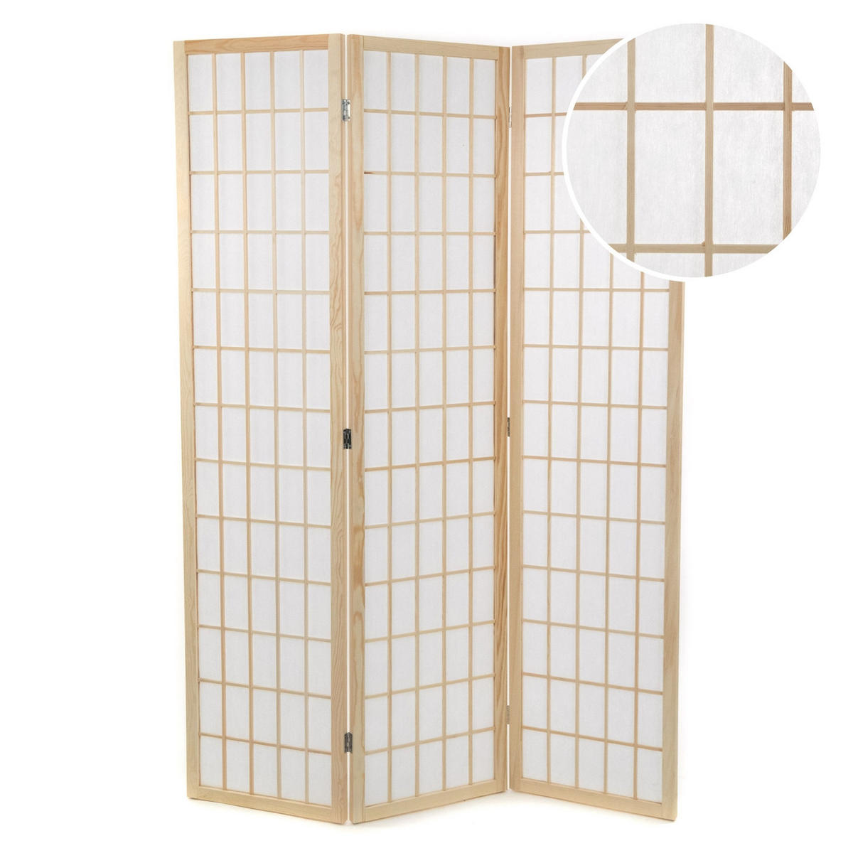 RAUMTEILER Canva 3-tlg. Holz, Reispapier - Hellbraun, Holz (120/170/3cm) - DESIGN DELIGHTS