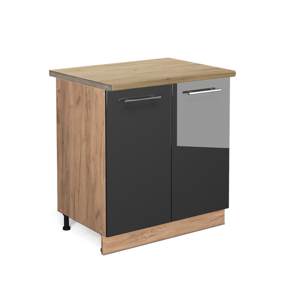 SPÜLENUNTERSCHRANK Fame-Line Anthrazit Hochglanz 80 cm, AP Eiche - Anthrazit/Eiche Wotan, Holzwerkstoff (80/82/60cm) - Vicco