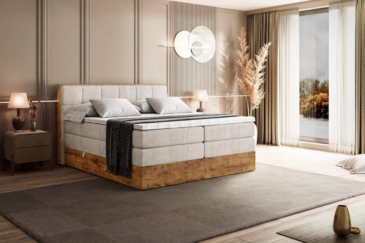 BOXSPRINGBETT mit Matratze H3|H4 und Lattenrost - LOLLI7 KING-160x200 - Beige Casablanca - Beige, Holzwerkstoff (160/200cm) - ALTDECOR