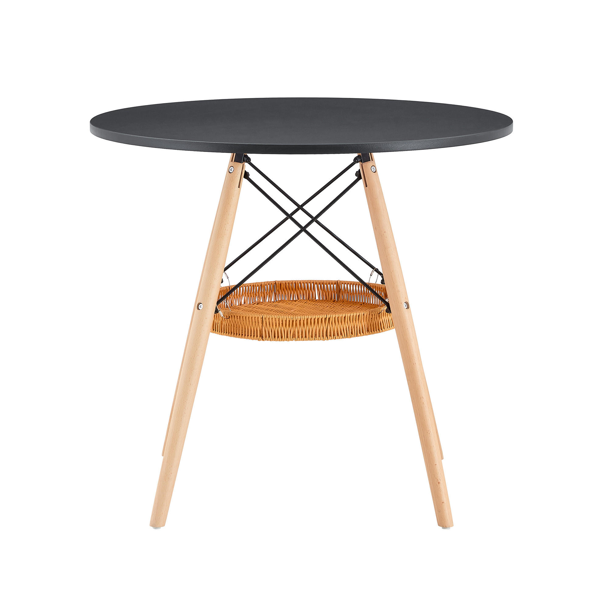 ESSTISCH 2–4 Personen MDF 1,8 cm Massivholzbeine Metallkreuzrahmen Korb Stauraum kompakt modern - Schwarz/Naturfarben, Holzwerkstoff/Metall (80/80/71.5cm) - EVRYAE