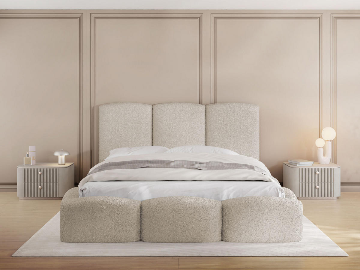 POLSTERBETT Harmony mit Bettkasten, Beige Boucle 120x200 cm - Beige/Birkefarben, Holz/Holzwerkstoff (120/200cm) - WFL GROUP