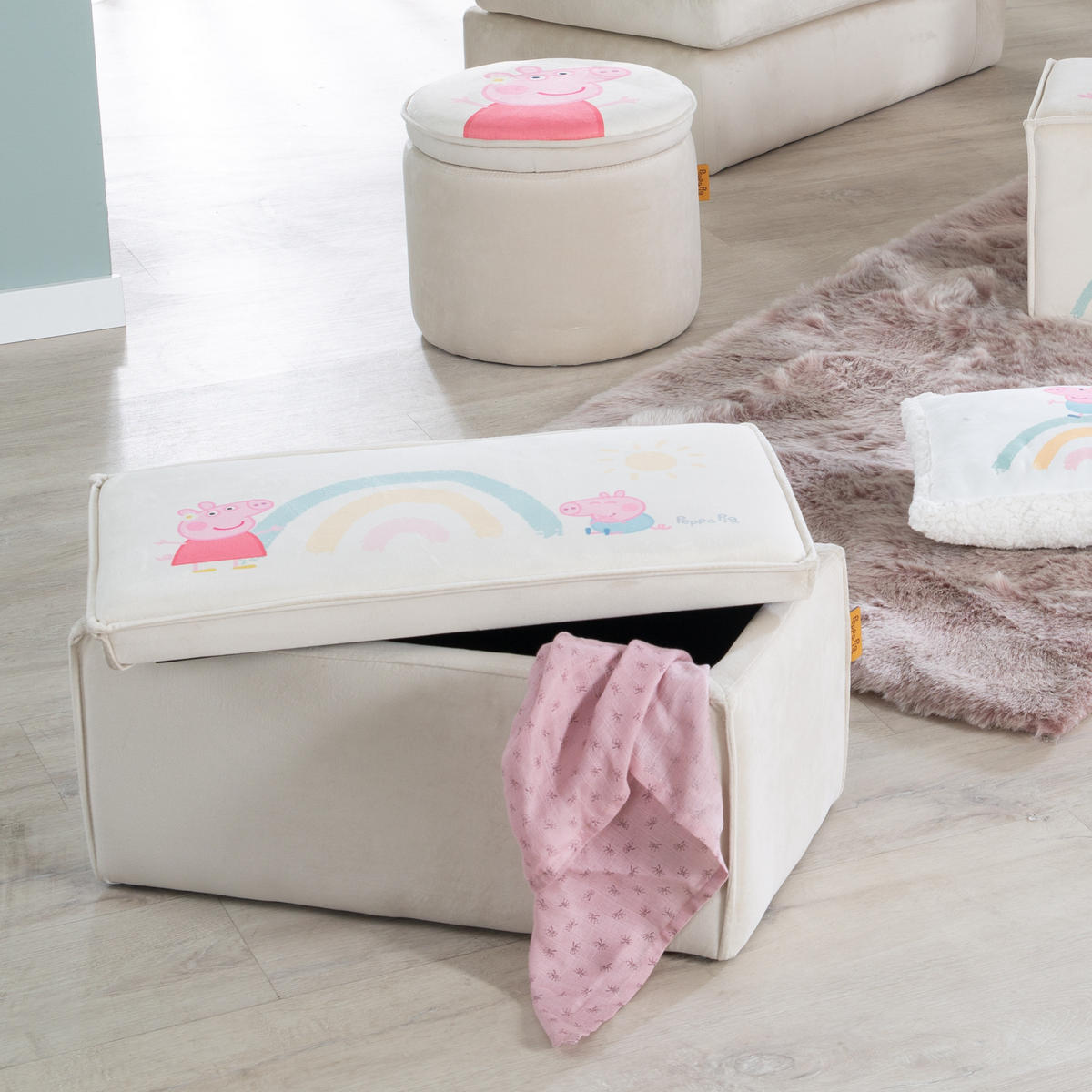 KINDERHOCKER mit Aufbewahrungsfunktion Peppa Pig - Beige, Holzwerkstoff/Textil (56.5/27.5/31cm) - Roba