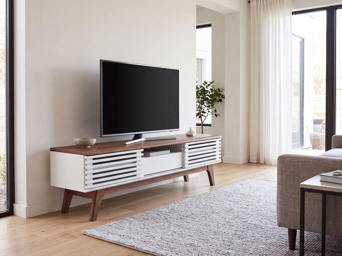TV STOLEK Tmavě hnědý, Bílý DETROIT 35/149/44 cm - bílá/tmavě hnědá, kompozitní dřevo (149/44/35cm) - Beliani