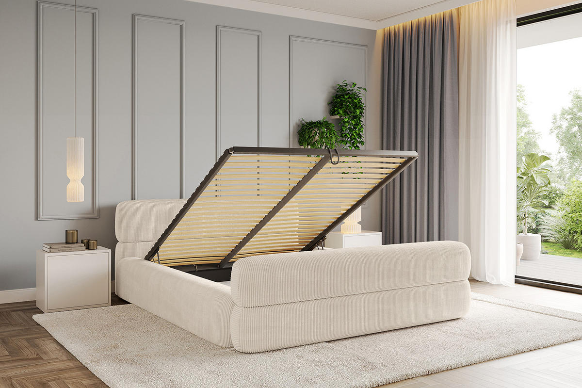 POLSTERBETT mit Bettkasten, Fußteil und Lattenrost, Boxbett ohne Matratze - ENORA-Z-V1 200x200 Beige - Creme, Holzwerkstoff/Textil (200/200cm) - ALTDECOR
