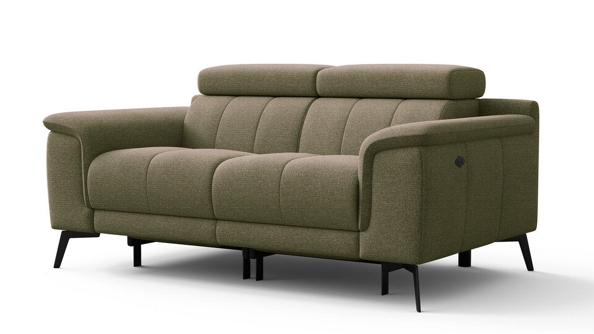 RELAXSOFA FIERO 2-Sitzer mit 2 Relaxfunktionen, olivgrün - Schwarz/Olivgrün, Holzwerkstoff/Textil (170/82/103cm) - Wozimo