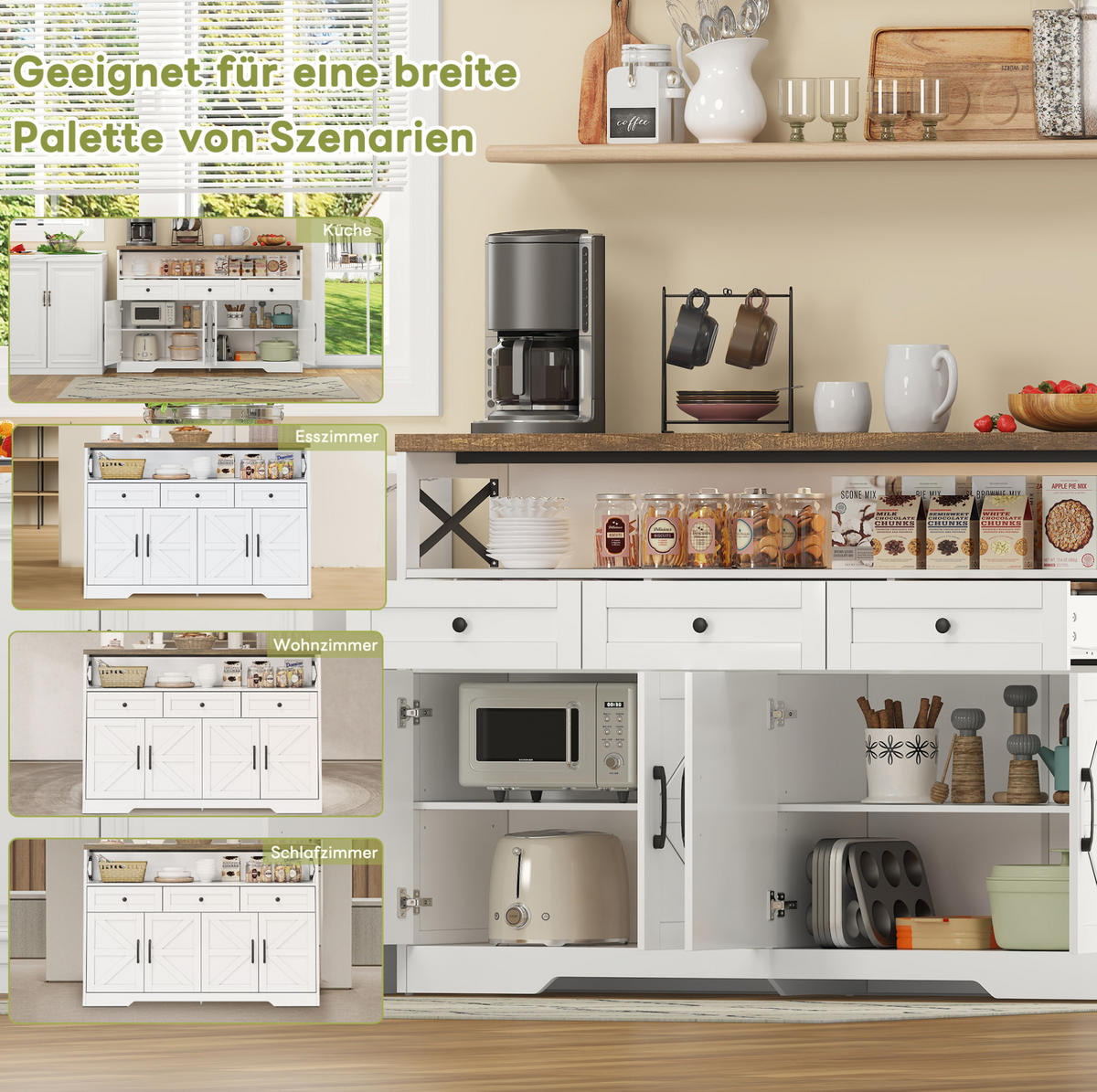SIDEBOARD 140/35/95 cm Braun/Weiß aus MDF mit 3 Schubladen - Braun, Holzwerkstoff (35/95/140cm) - OKMYHOME