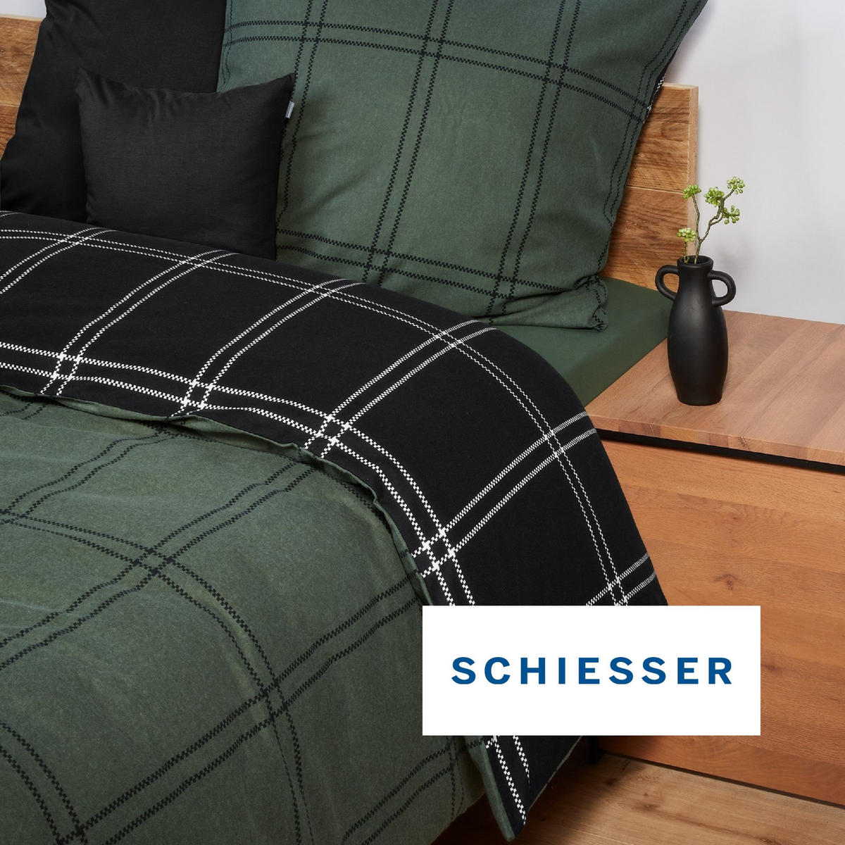 BETTWÄSCHESET Ellis - Feinbiber - 2-teilig - 135x200 cm - Dunkelgrün - Dunkelgrün, Textil (135/200cm) - SCHIESSER
