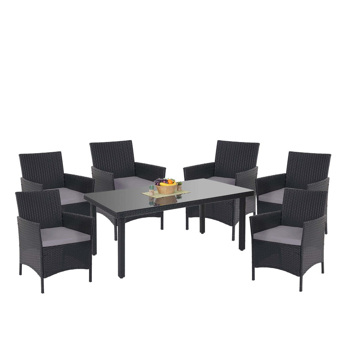 GARTENGARNITUR Polyrattan Anthrazit Kissen Anthrazit - Anthrazit, Metall - PROREGAL