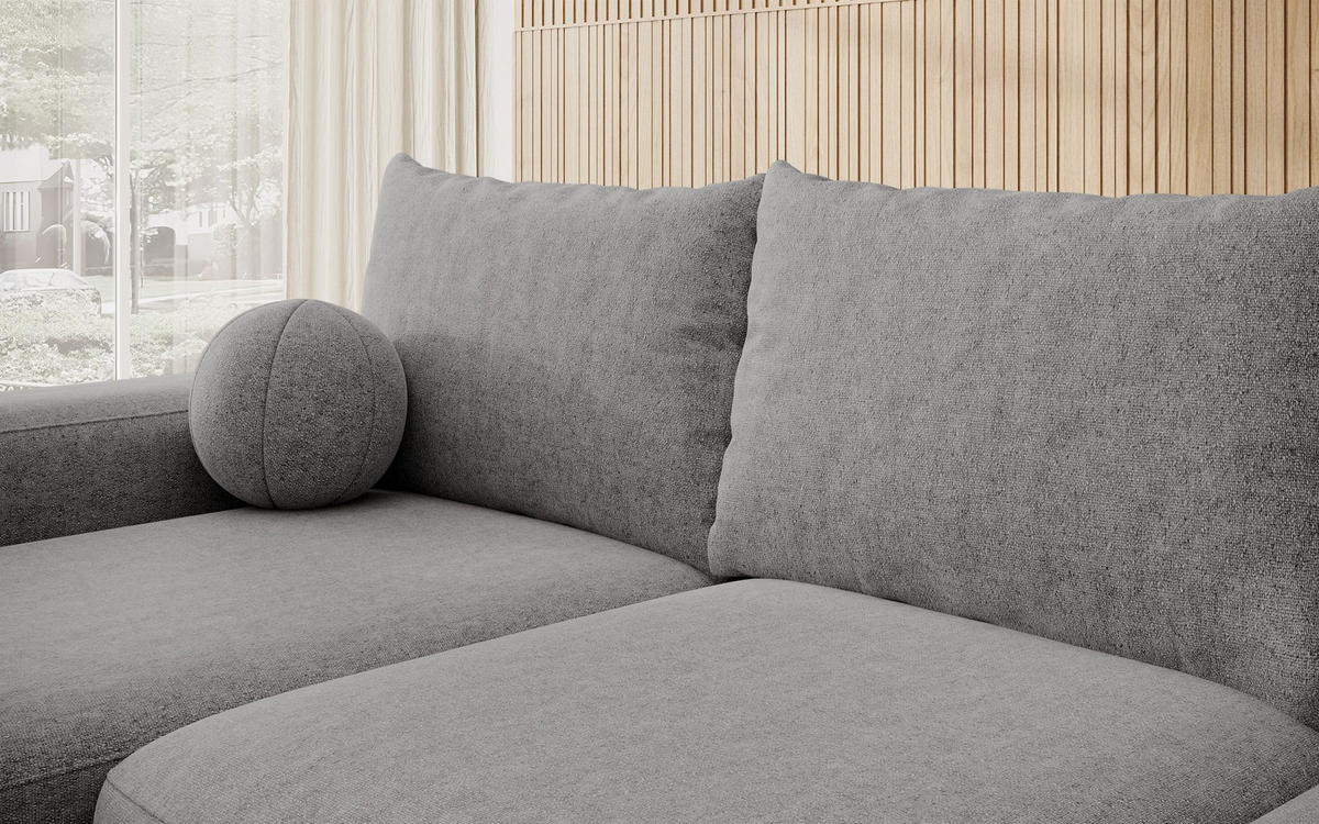 ECKSOFA Carnos mit Ballkissen, Dunkelgrau Chenille, linksseitig - Dunkelgrau/Schwarz, Kunststoff/Textil (264/162cm) - Selsey