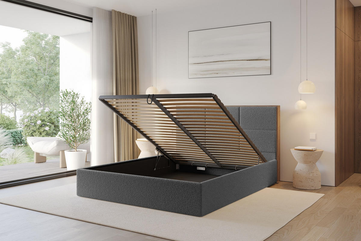POLSTERBETT mit Bettkasten und Lattenrost, Bett mit Matratze H3/H4 - LILA 140x200 Grau - Schieferfarben, Holzwerkstoff/Textil (140/200cm) - ALTDECOR