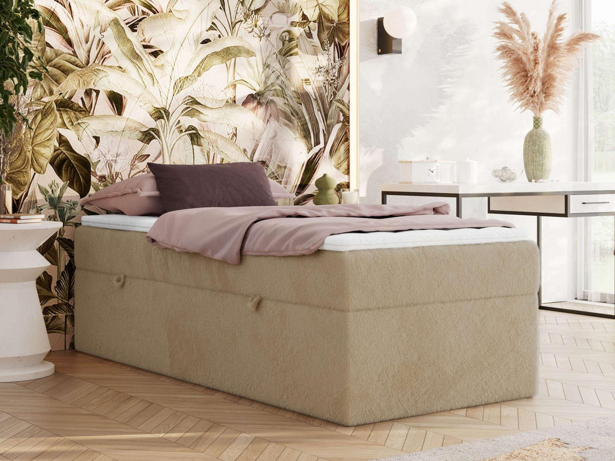 BOXBETT ZERO 90/200 - Beige Plüsch - H4 - Topper Visco - Beige, Textil (90/200cm) - MKS