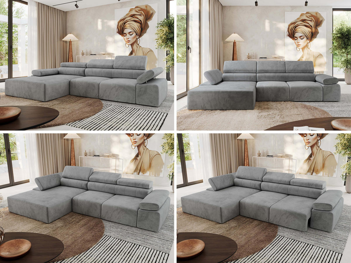 ECKSOFA RILASSO L Hellgrau Velvet - links - Hellgrau/Schwarz, Kunststoff/Textil (296/174cm) - MKS
