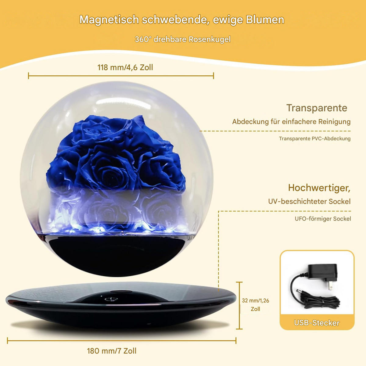 TISCHLEUCHTE Magnet Schwebend Rose LED - Pastellblau, Glas (28/28/25cm) - Weltevree