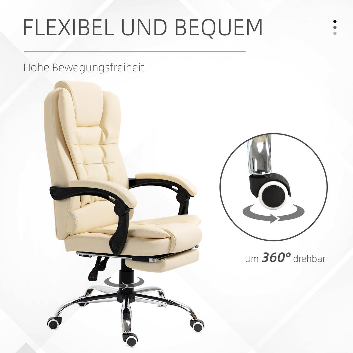 BÜROSTUHL höhenverstellbar mit Fußstütze Cream White - Weiß, Metall (69/117/64.5cm) - Meubliv
