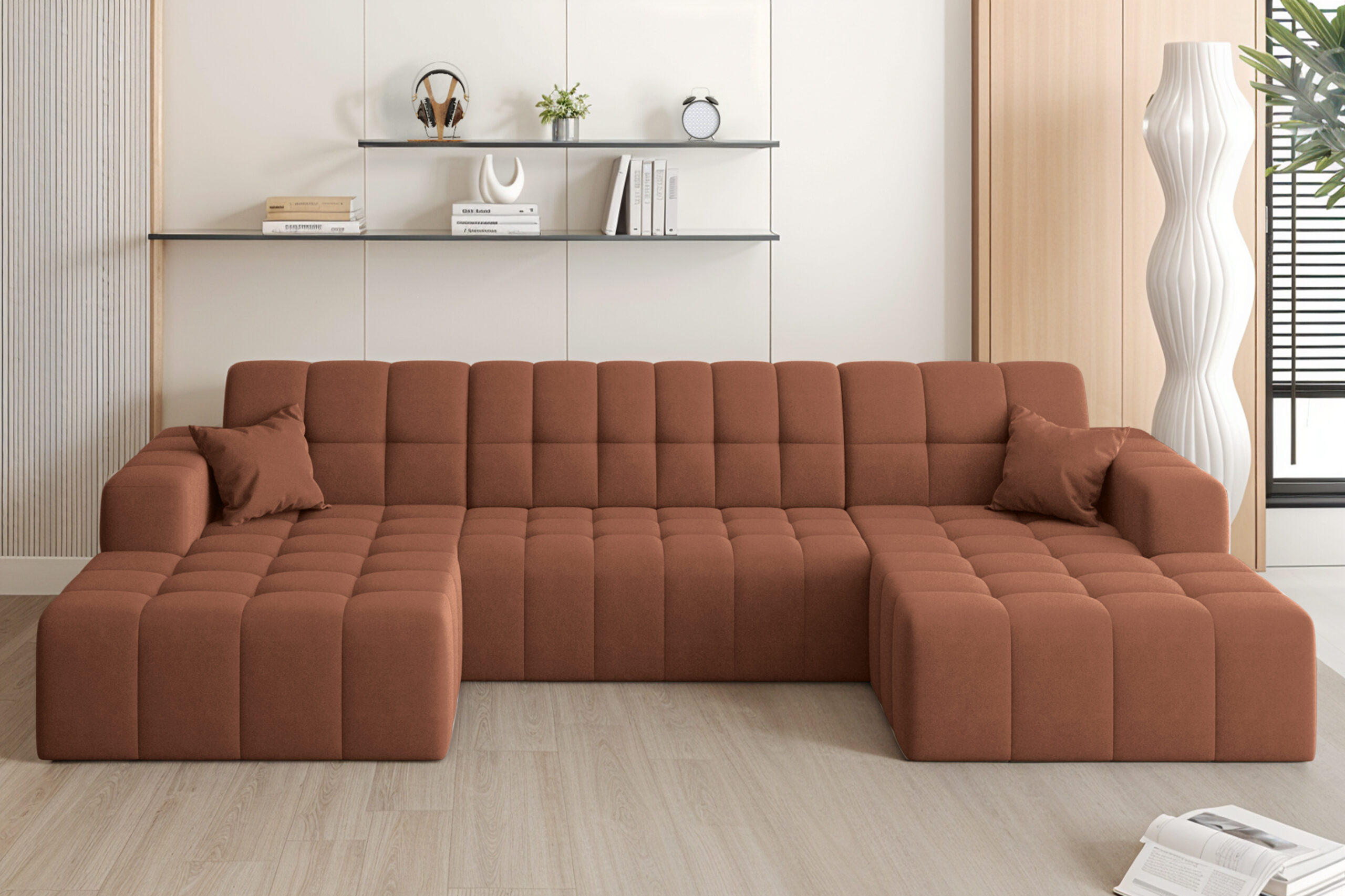 ECKSOFA U-Form Nimes Stoff Portland Kupfer - Kupferfarben, Holz/Textil (168/350cm) - Kaiser Möbel