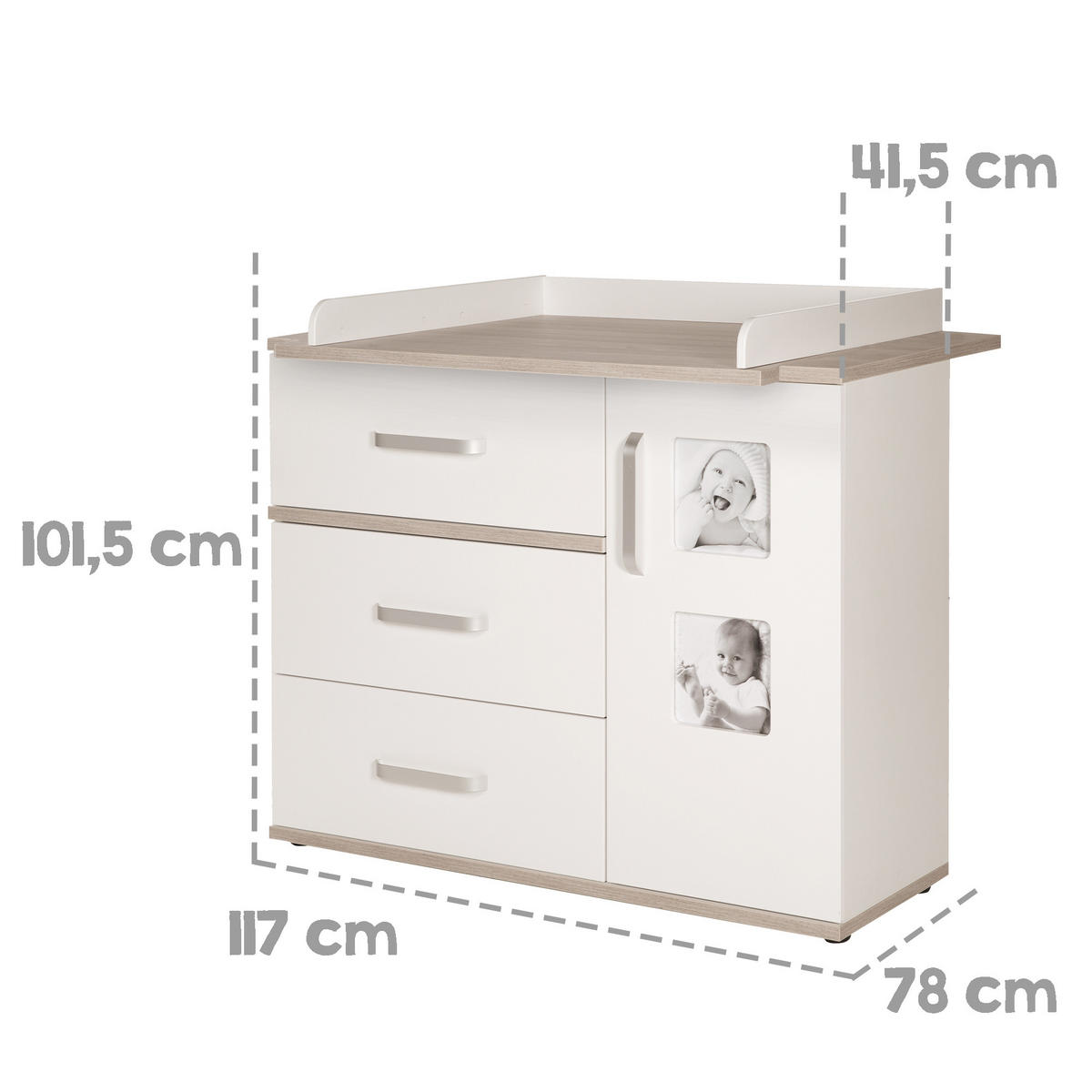 BABYZIMMER-SET Moritz, mit breiter Wickelkommode, 3-teilig - Weiß, Holzwerkstoff (76/81/142.5cm) - Roba