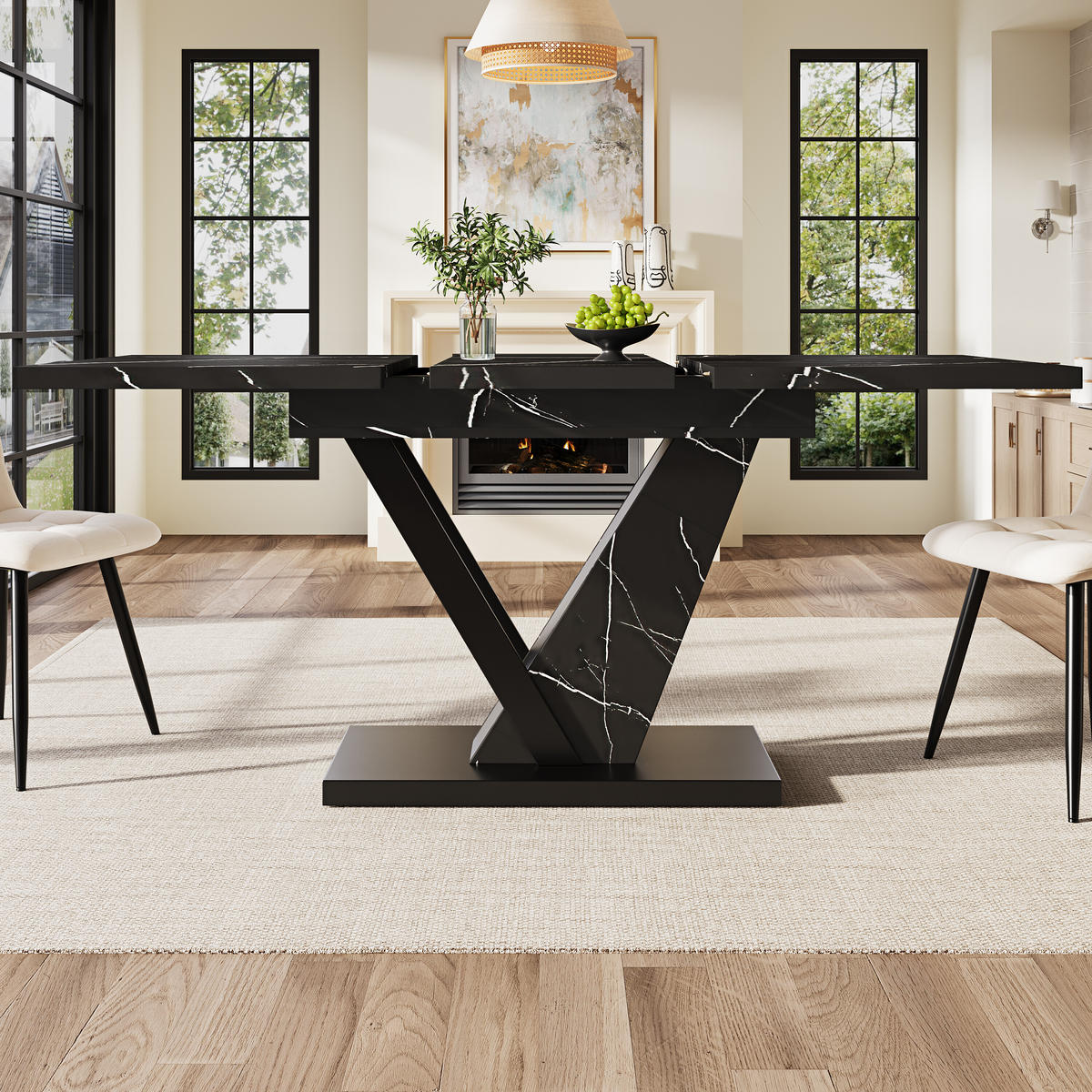 ESSTISCH Ausziehbar Schwarz - Schwarz, Holzwerkstoff/Metall (160/75/75.5cm) - Urban Meuble