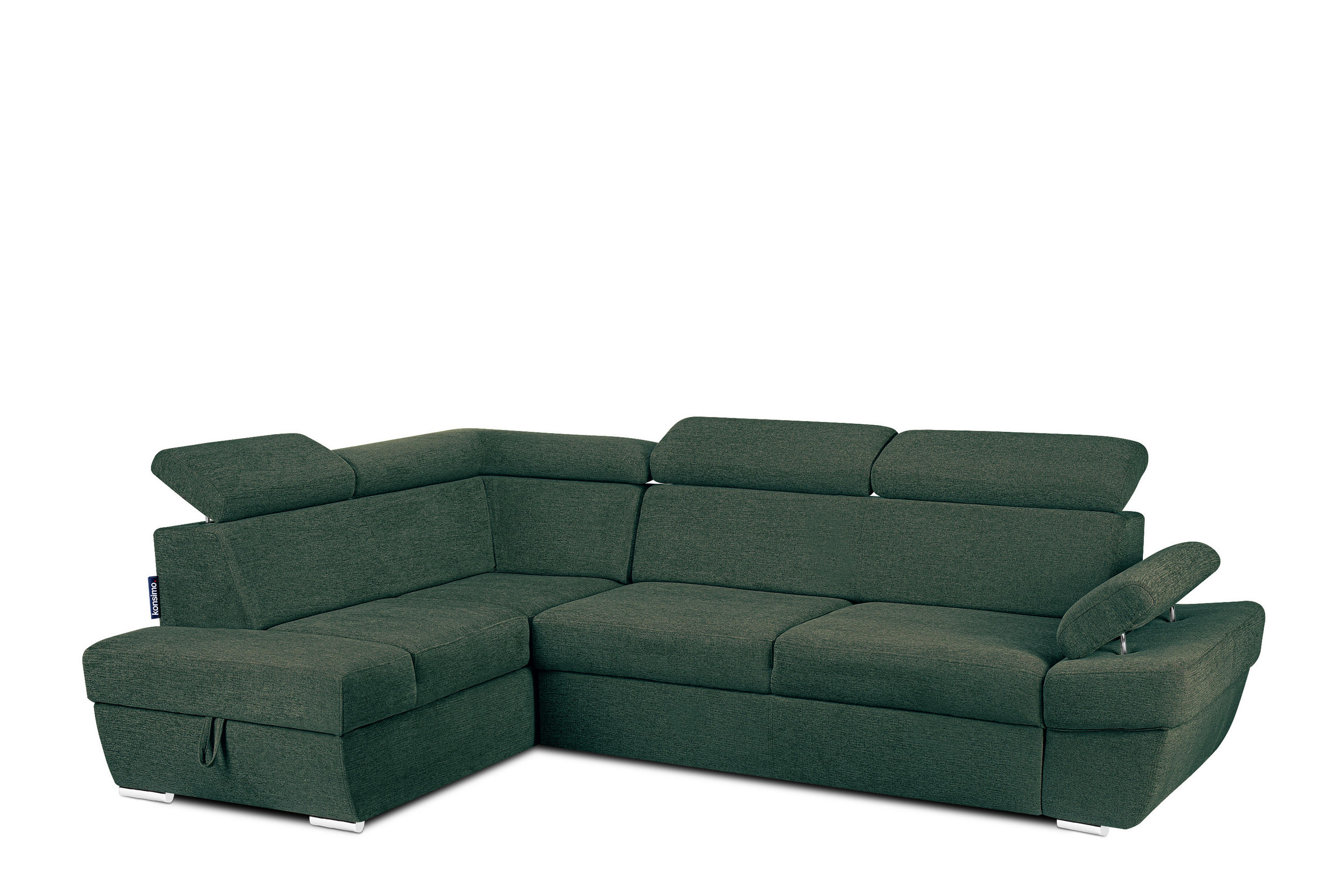 SCHLAFECKSOFA RATLO links 4/5-Sitzer mit Bettkasten, grün - Silberfarben/Grün, Textil (270/190cm) - KONSIMO®