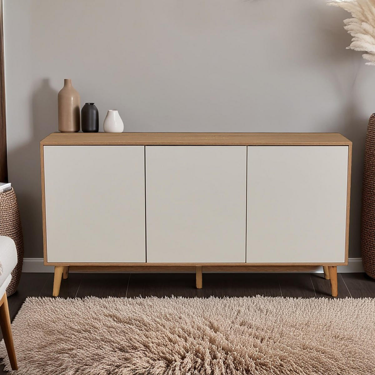 SIDEBOARD NORWAY / Weiß und Eiche Farbe - Multicolor, Holzwerkstoff (41/81/154cm) - Weber Industries