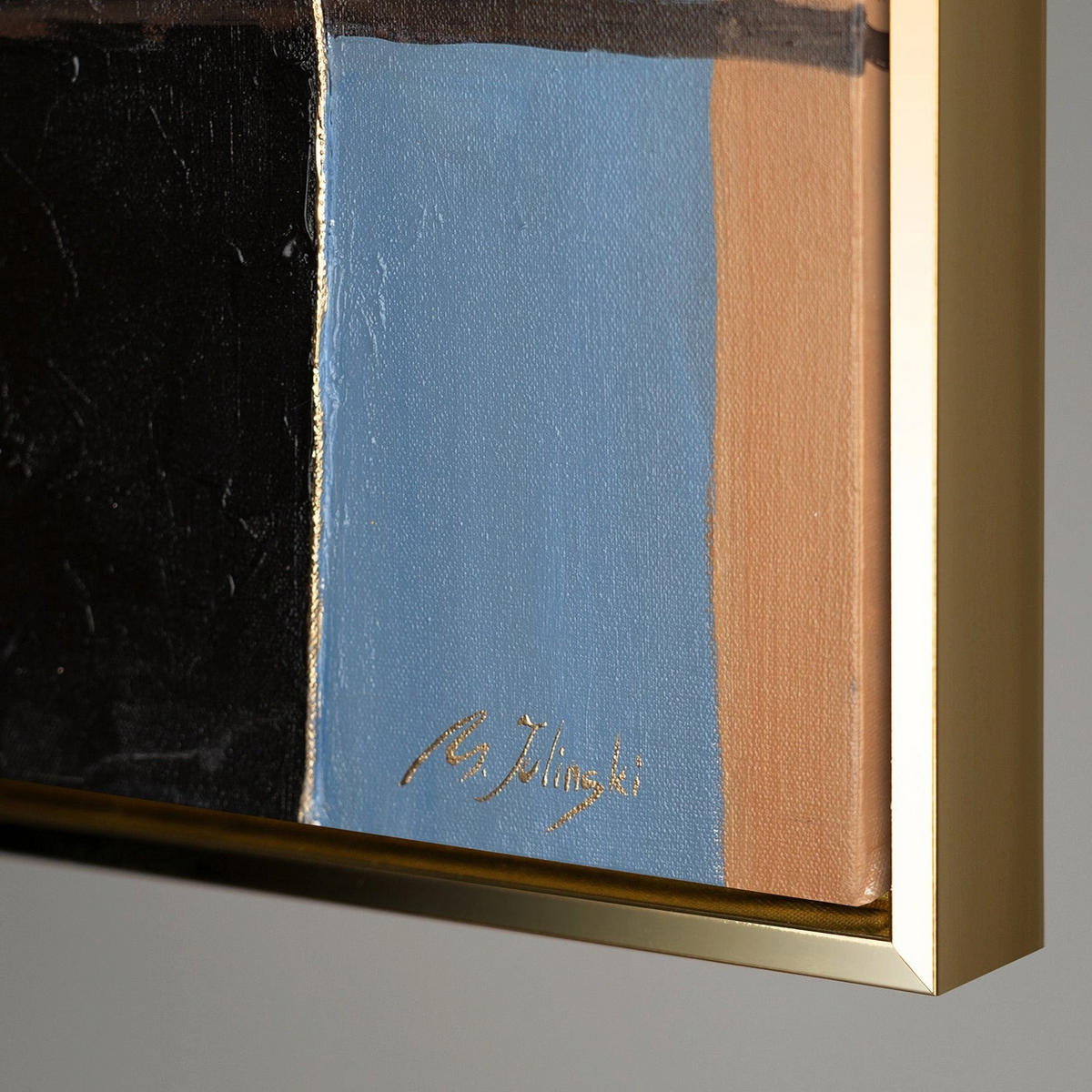 GEMÄLDE Gestreifte Symphonie Schattenfugenrahmen Gold 180x120 cm - Goldfarben, Holz (180/120cm) - YS-art gallery