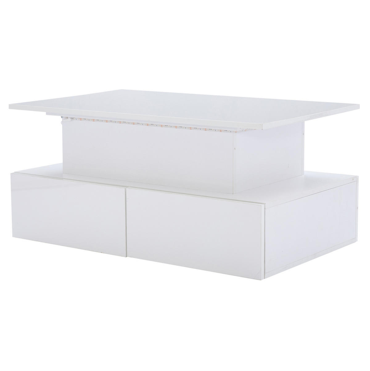 COUCHTISCH 90/55/41 cm mit LED-Beleuchtung, ausziehbarer Tischplatte und 4 Schubladen aus Spanplatte, Weiß - Weiß, Holzwerkstoff (90/55/41cm) - Redom