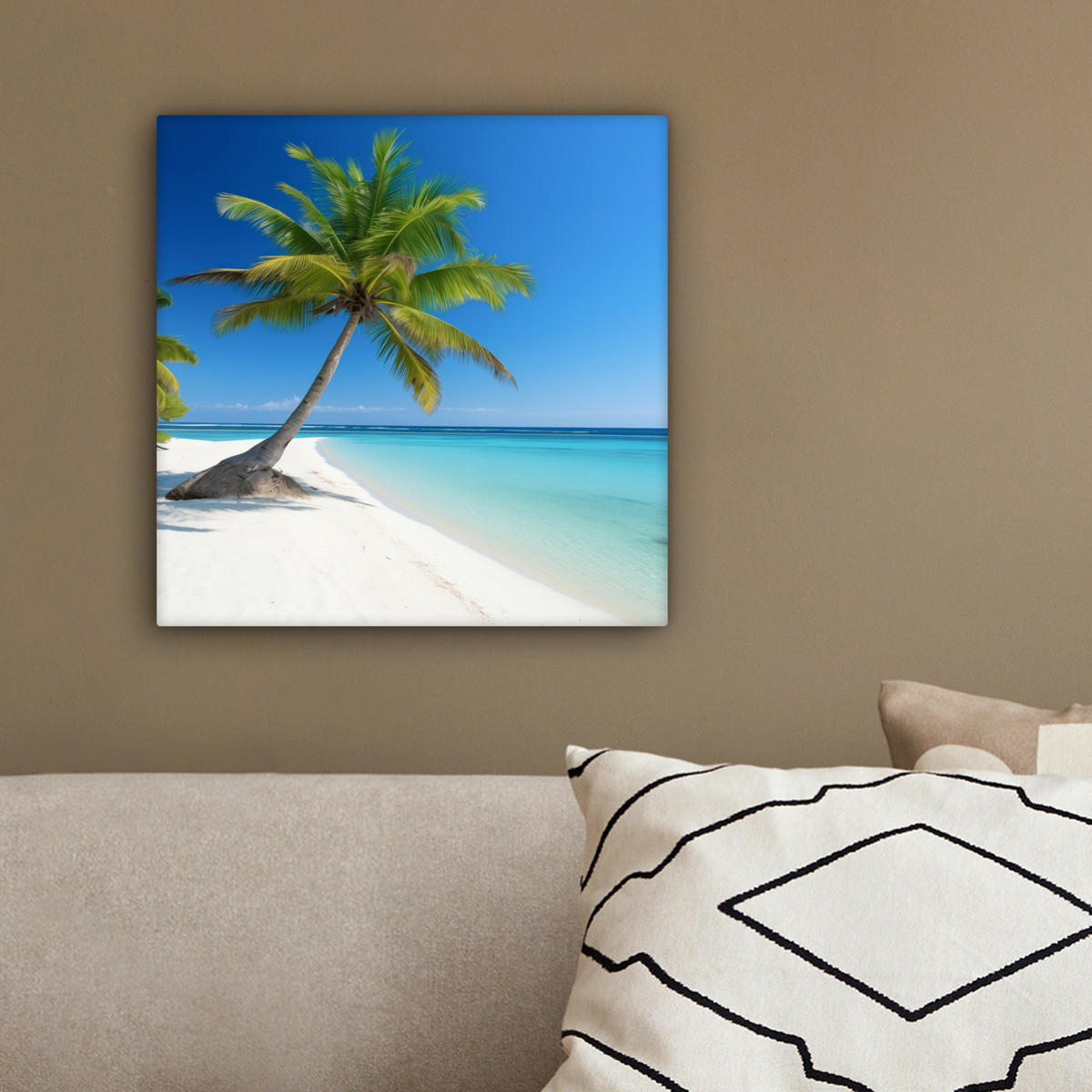 LEINWANDBILD Strand - Palme - Tropisch - Meer 20x20 cm - Grün, Textil (20/20cm) - MuchoWow
