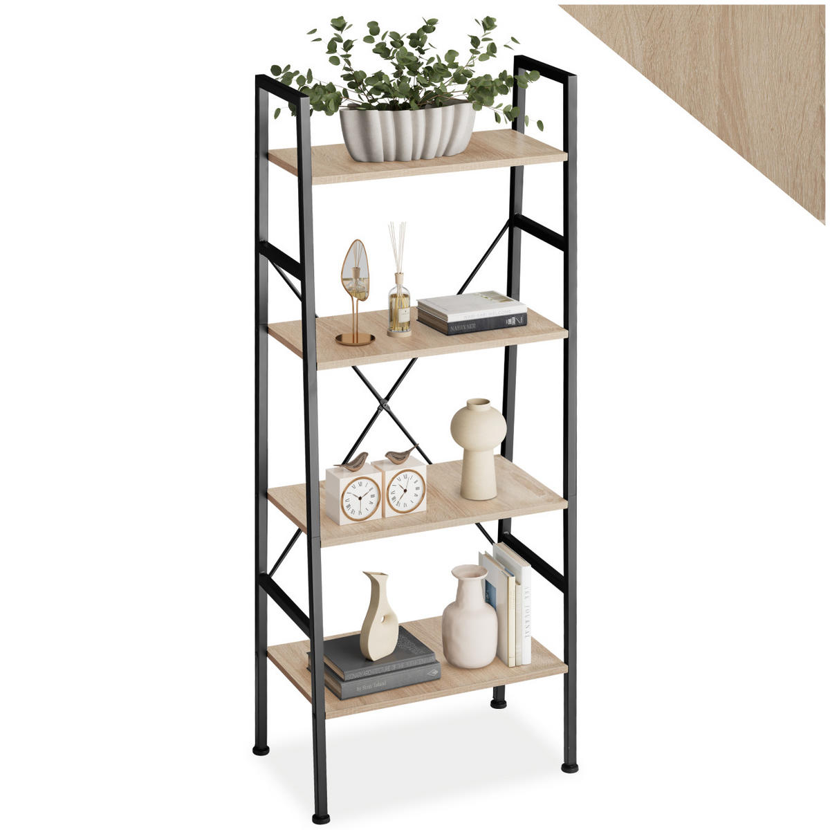 LEITERREGAL Newcastle,inklusive Kippschutz, 57,5 x 35,5 x 139 cm,Industrial Holz hell, Eiche Sonoma - Naturfarben, Holz (35.5/139/57.5cm) - tectake