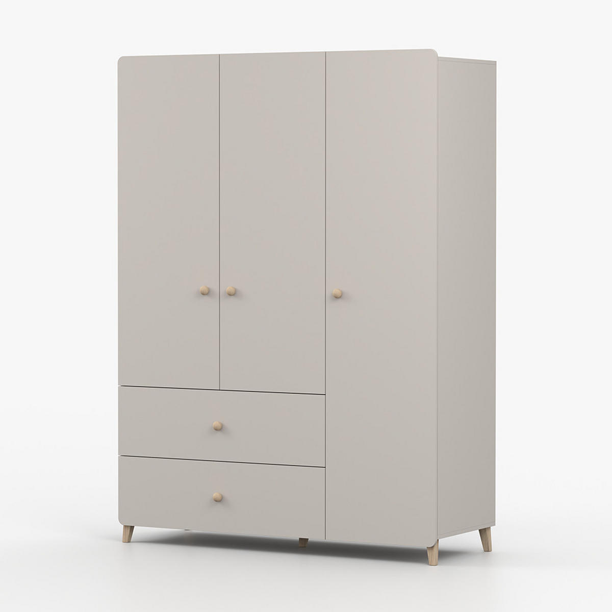 DREHTÜRENSCHRANK MARIO 3D 120 cm Kaschmir/Kaschmir, 3-türig, zwei Schubladen, Holzgriffe - Kaschmir/Eukalyptusholzfarben, Holz/Holzwerkstoff (120/204/50cm) - imoebel24